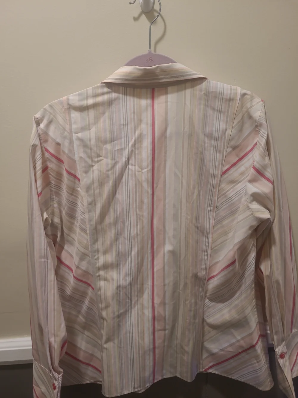 LIZ CLAIBORNE, WOMEN'S MULTI-COLOR COTTON LONG SLEEVED STRIPED BLOUSE, SIZE 14